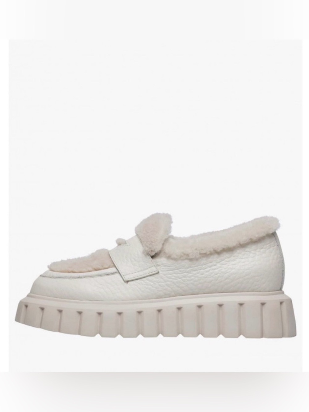 NWT VOILE BLANCHE GRENELLE MOK Fur Suede And Wool Moccasins in Cream